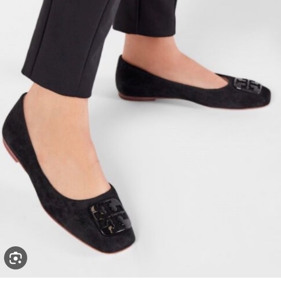 Tory Burch Georgia Black Suede Square Toe Ballet Flats with Emblem, size 7 EUC - Picture 3 of 13